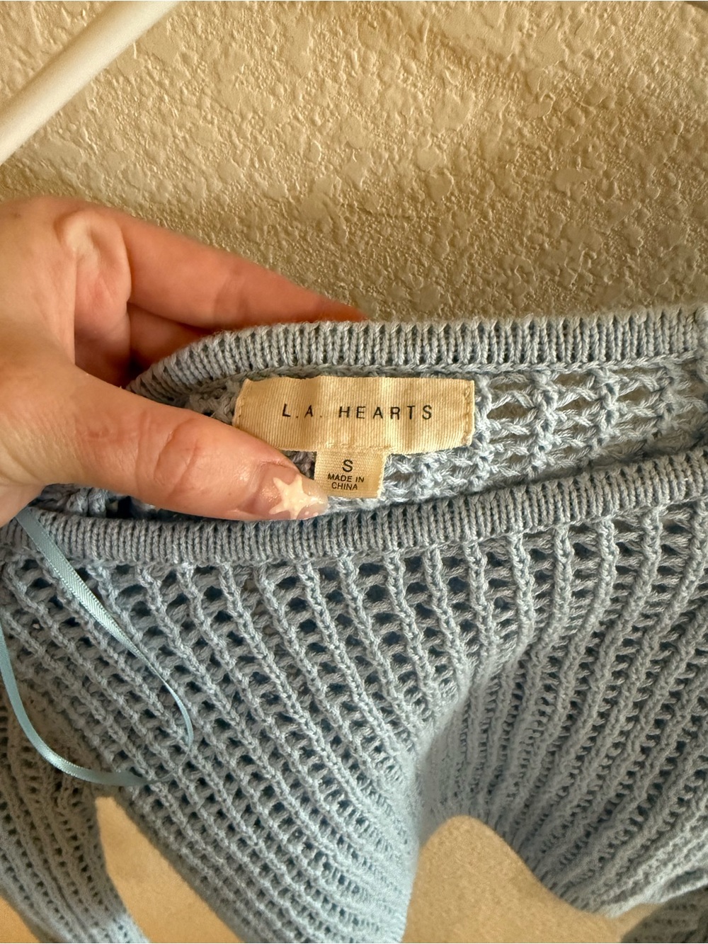 LA Hearts Baby Blue Cropped Open-Knit Crew Sweater - Picture 3 of 4